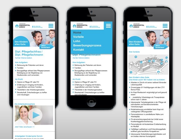 Optimierte Stellenanzeige für das E-Recuriting des Kinderspitals Zürich mit wertvollem Content.