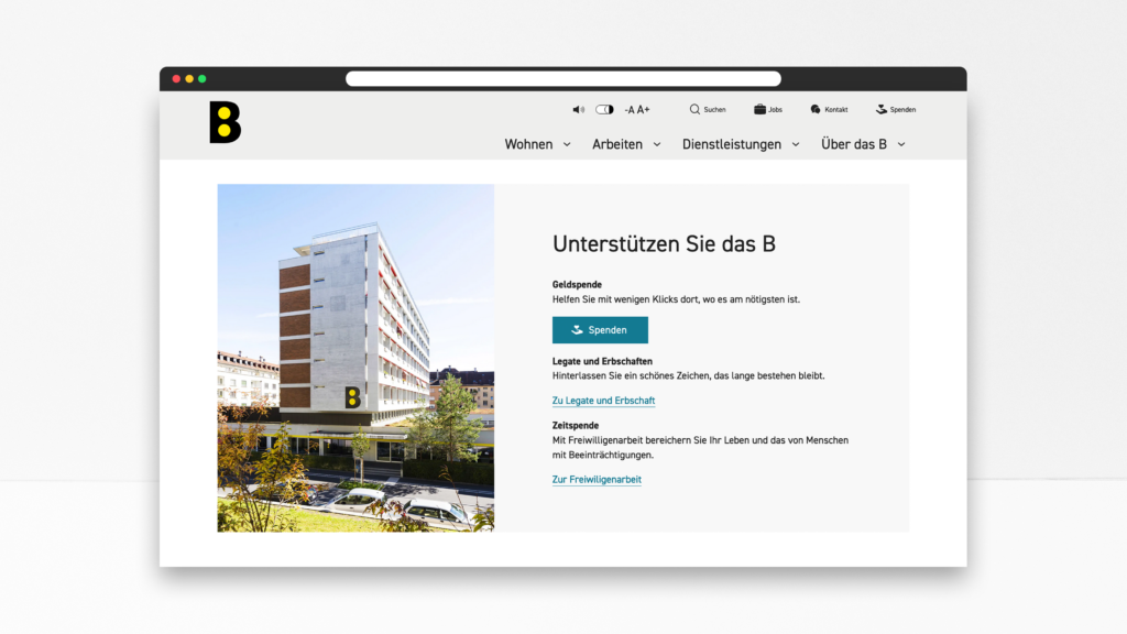 screenshot der barrierefreien website von b bern by xeit